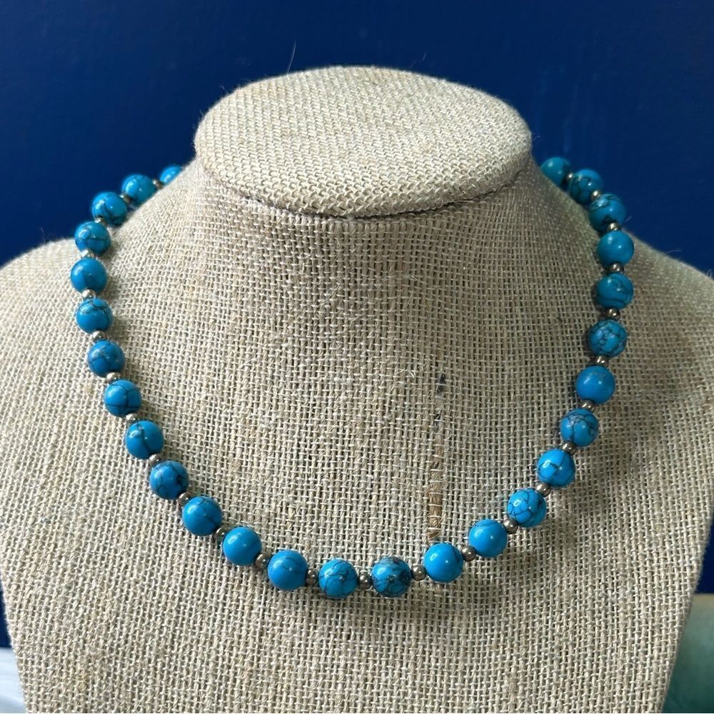 Natural Turquoise Necklace Handcrafted 12”